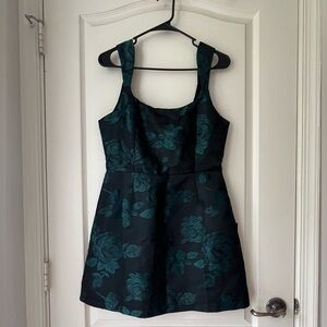 Lulu's Brighter Side Black and Green Floral Satin Jacquard Mini Dress